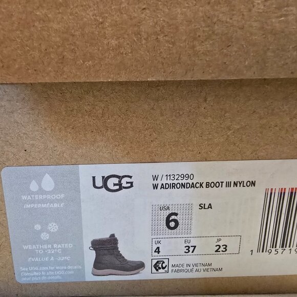 UGG ADIRONDACK III NYLON QUILTED SLATE WATERPROOF Boot US WOMEN'S SIZE 6 NEW - Picture 10 of 15
